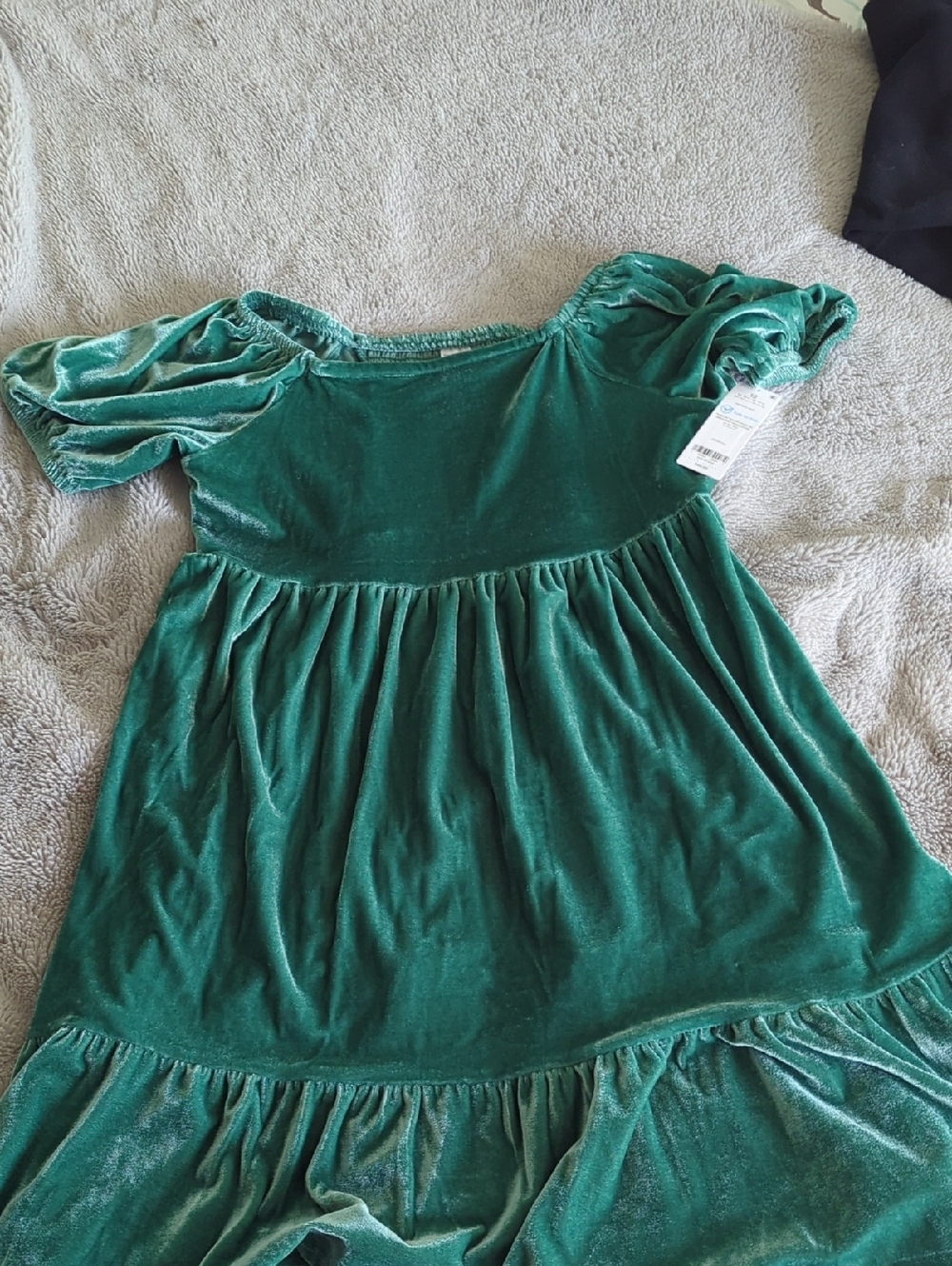 Carter's Emerald Green Velvet Puff-Sleeve Dress